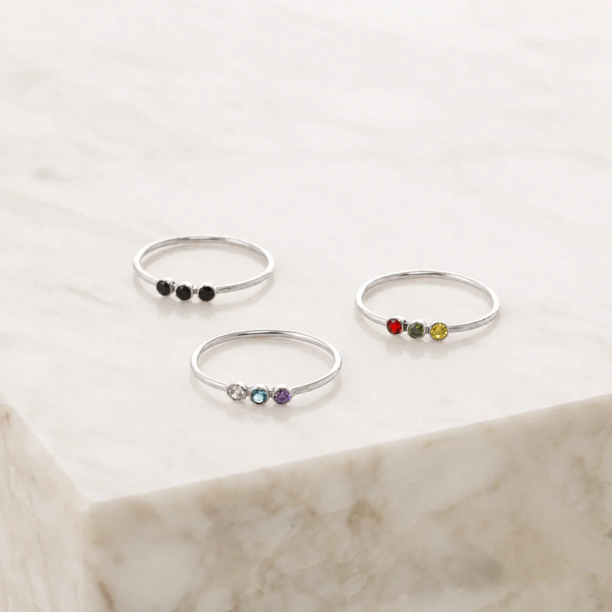 The Tiny Triple Stone Birthstone Ring