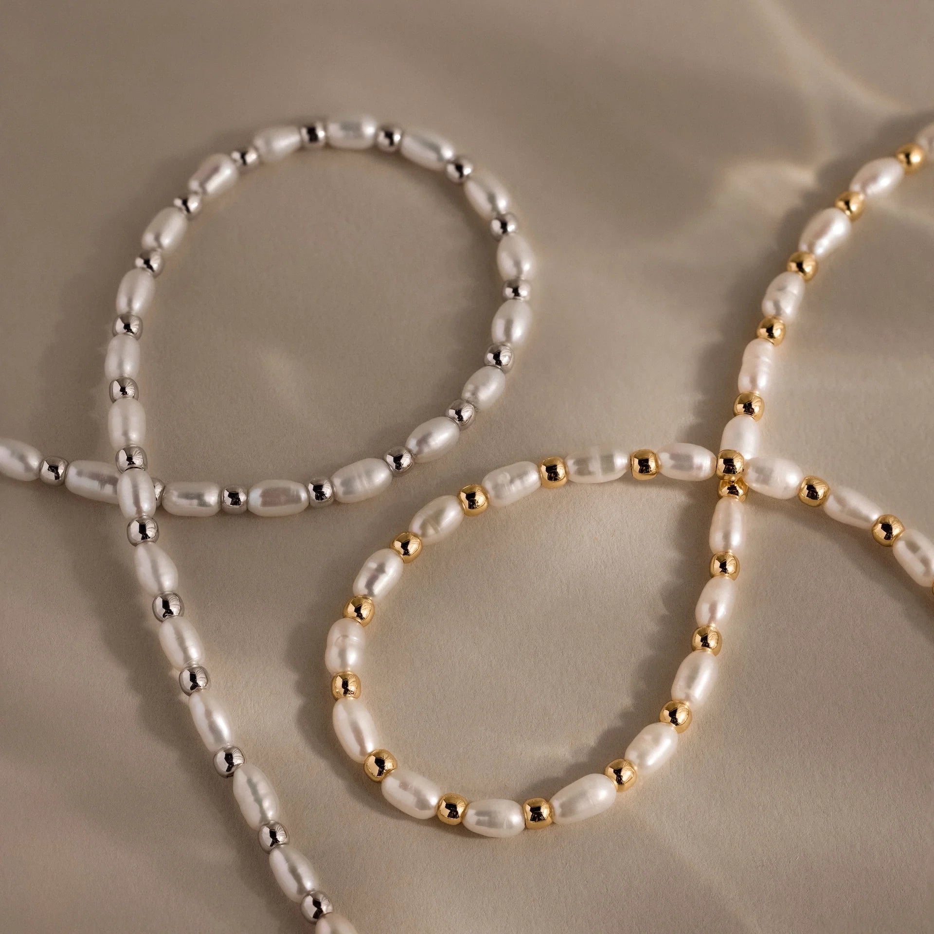 Beaded Pearl Necklace Silver 18K Gold Plated