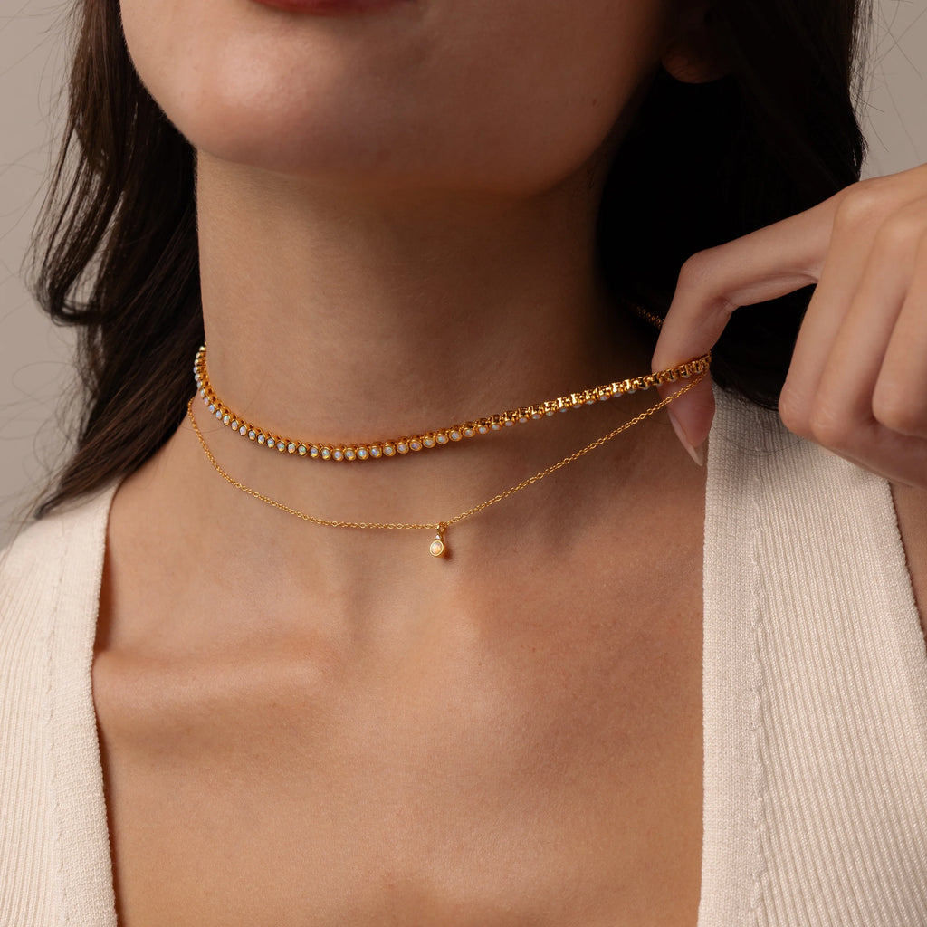 Opal Diamond Necklace Silver 18K Gold Plated