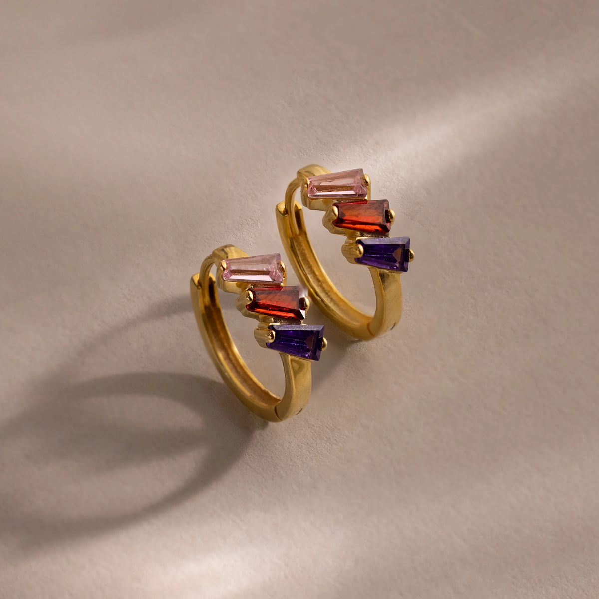 Multiple Tapered Birthstone Huggies Silver 18K Gold Plated