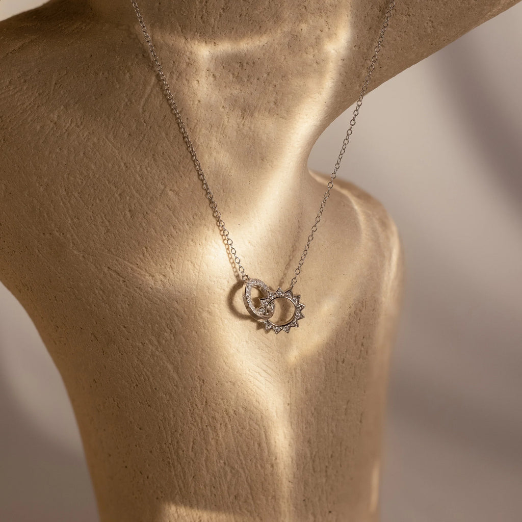 Sun & Moon Eternity Necklace Silver 18K Gold Plated