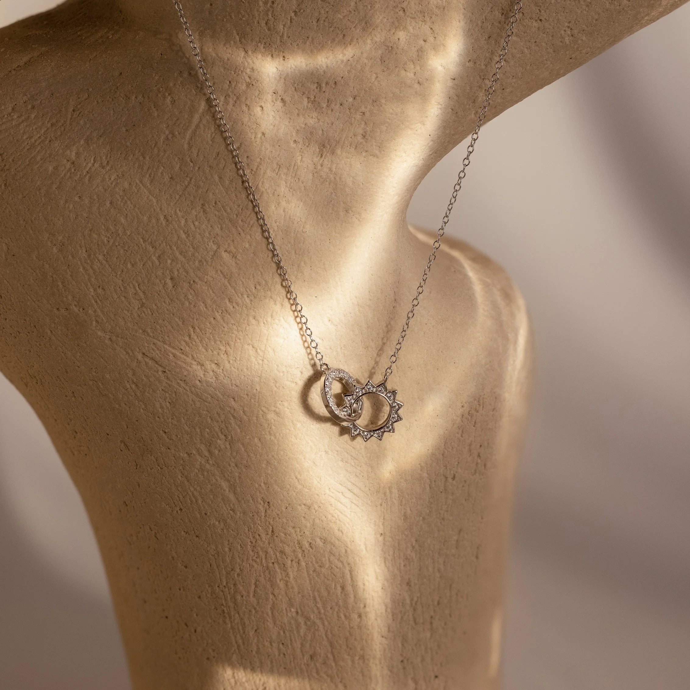 Sun & Moon Eternity Necklace Silver 18K Gold Plated