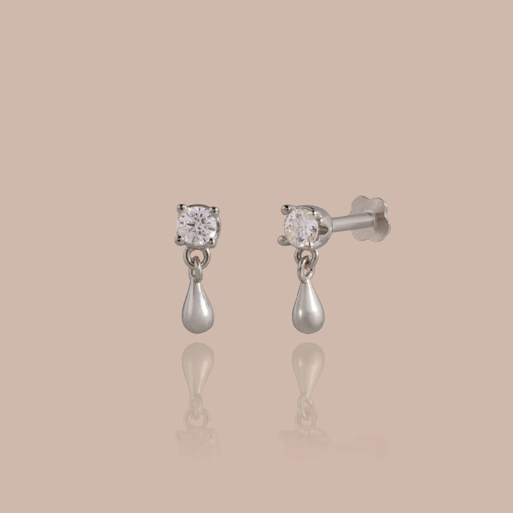 Diamond Droplet Studs Silver 18K Gold Plated