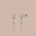 Diamond Droplet Studs Silver 18K Gold Plated