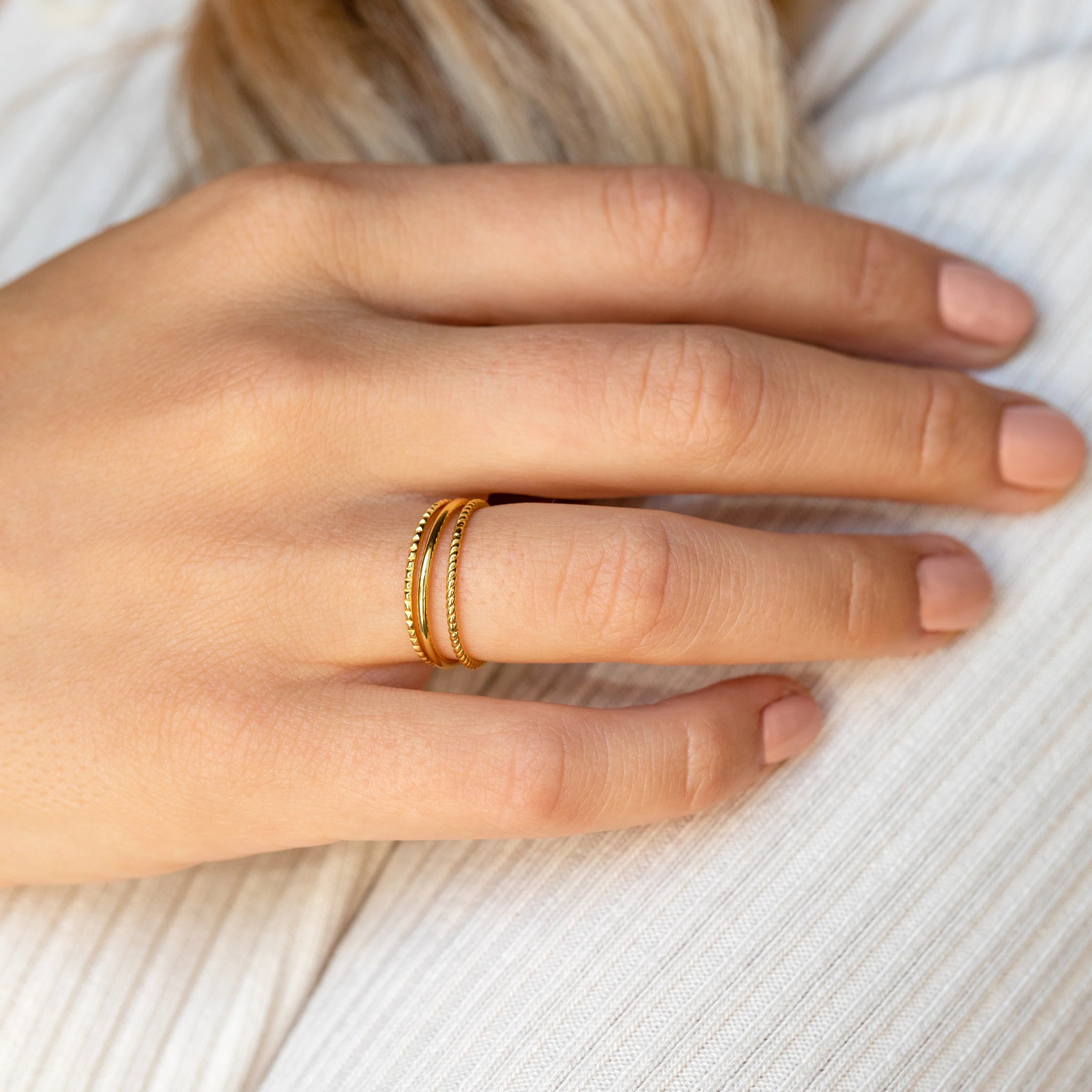 Thin Stacking Rings Set Silver 18K Gold Plated