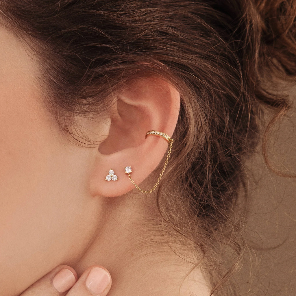 Pave Chain Ear Cuffs Silver 18K Gold Plated