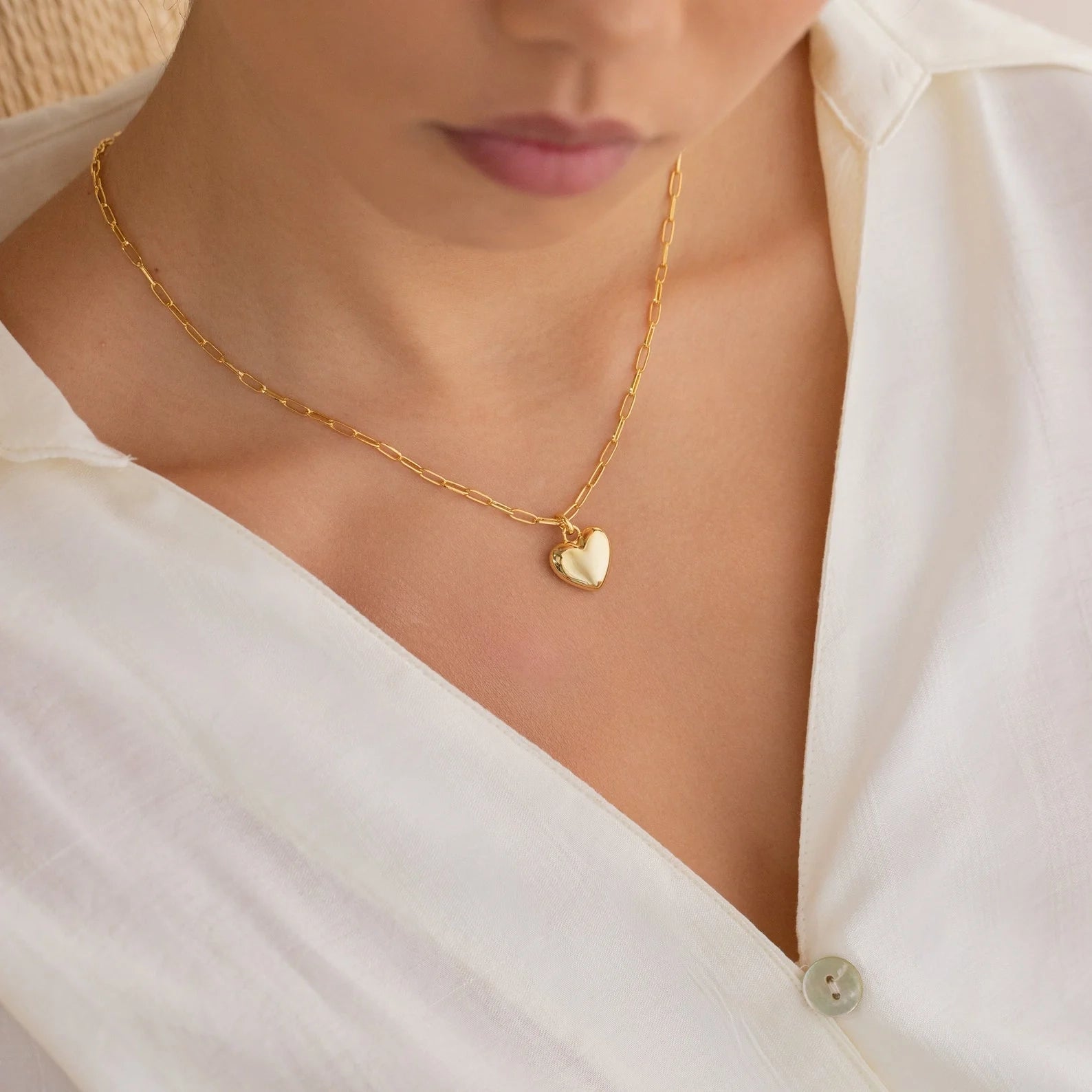Taylor Heart Paperclip Necklace Silver 18K Gold Plated