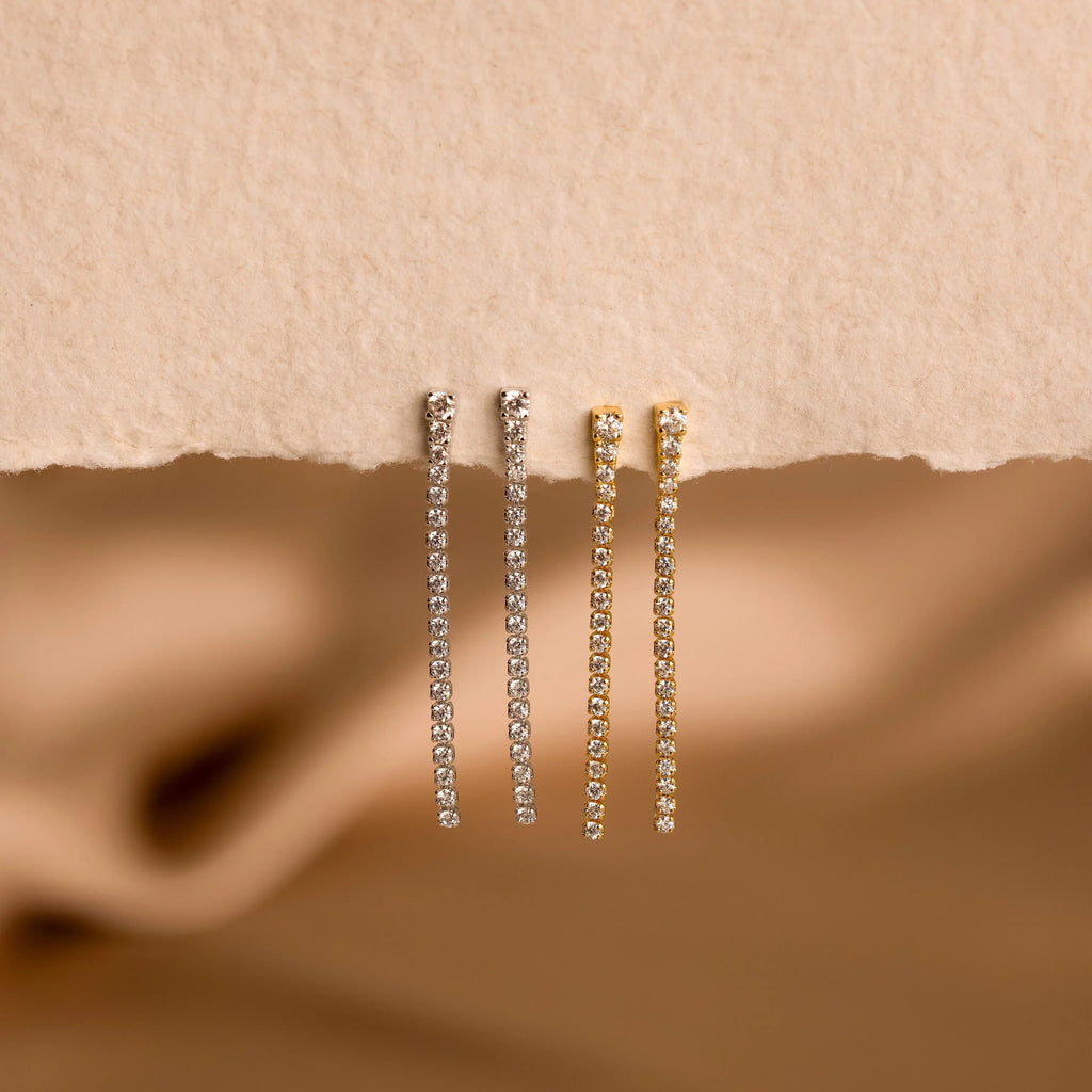 Diamond Tennis Dangle Earrings Silver 18K Gold Plated