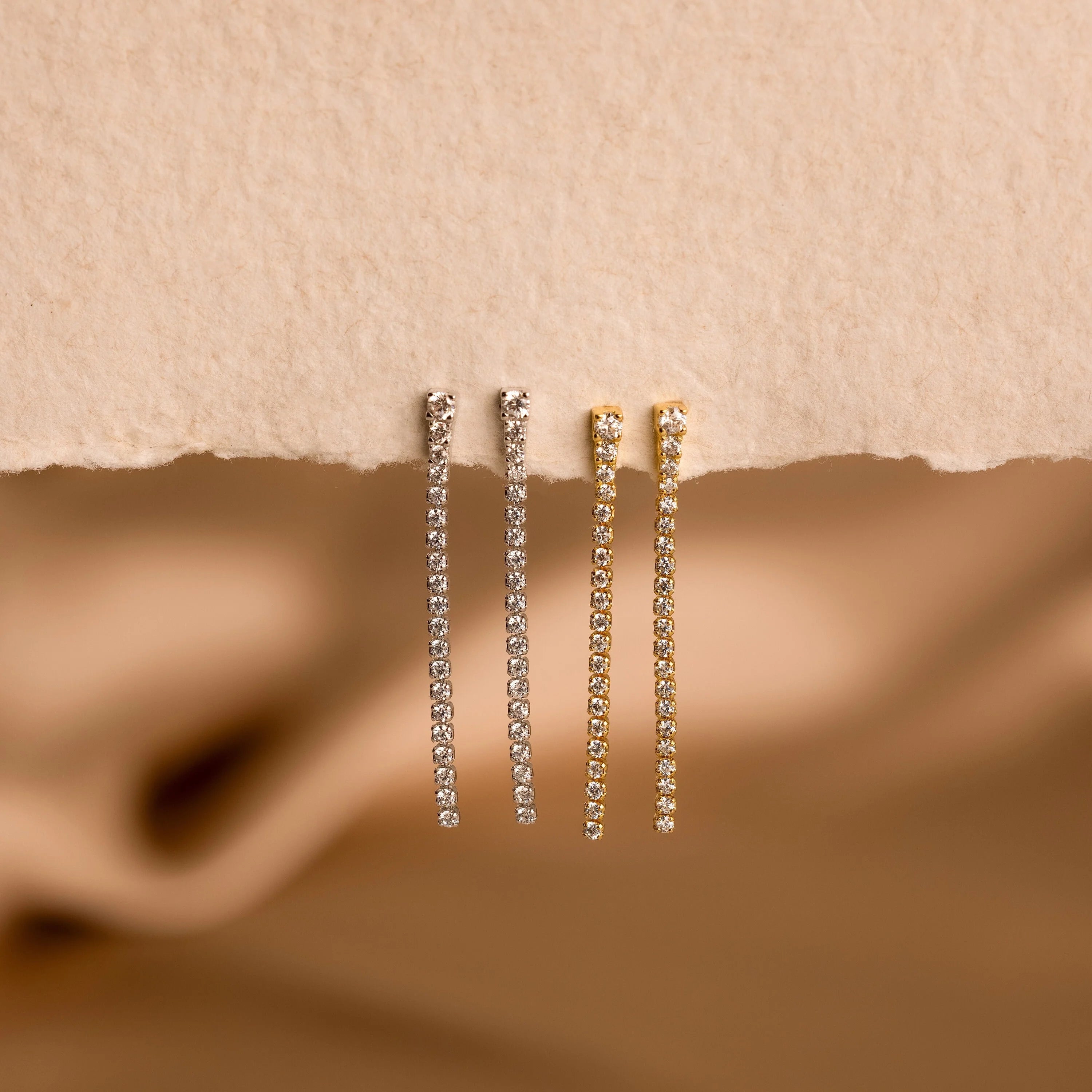 Diamond Tennis Dangle Earrings Silver 18K Gold Plated