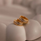 Diamonds Ribbed Pave Huggies Silver 18K Gold Plated