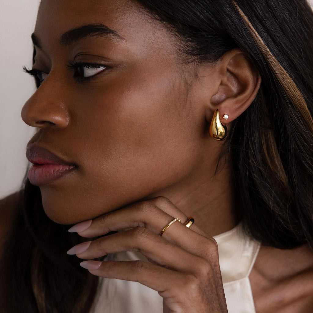 Chunky Tear Drop Studs Silver 18K Gold Plated