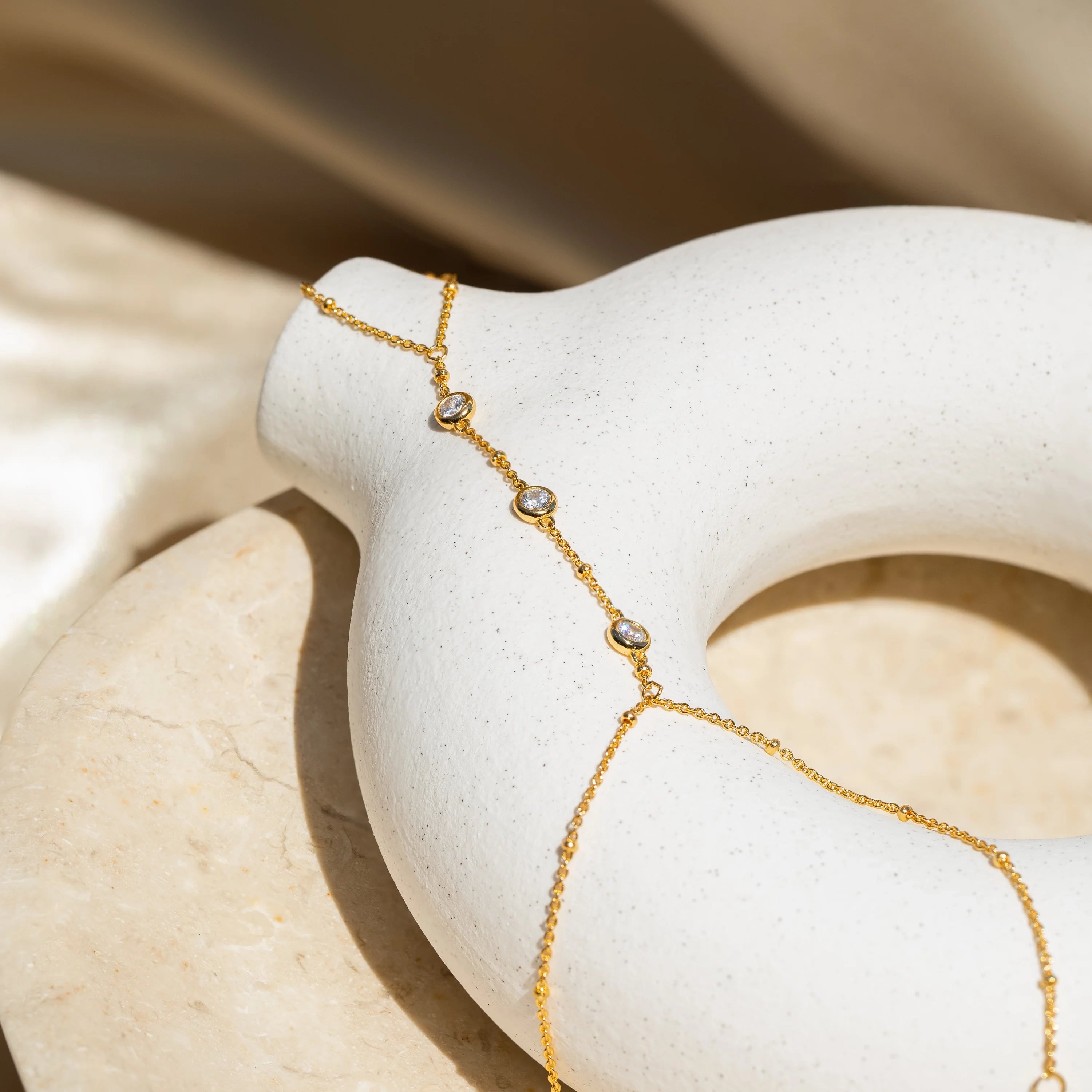 Diamond Bezel Hand Chain Silver 18K Gold Plated