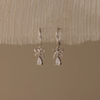 Diamond Teardrop Ribbon Charm Hoops Silver 18K Gold Plated