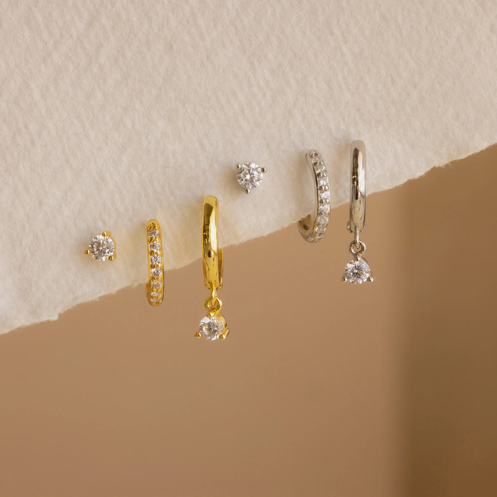 Classic Diamond Earrings Set Silver 18K Gold Plated