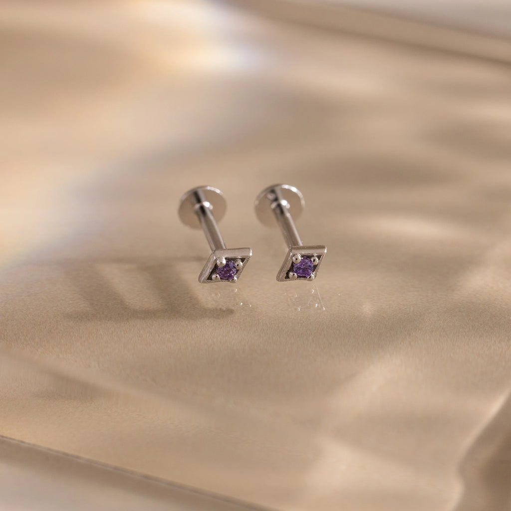 Geometric Amethyst Flat Back Studs Silver 18K Gold Plated