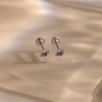 Geometric Amethyst Flat Back Studs Silver 18K Gold Plated