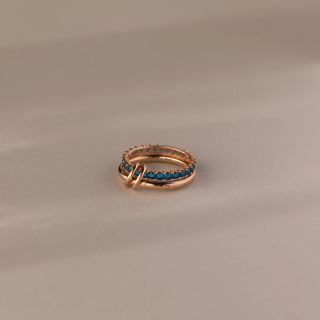Eternity Band Duo Blue Zircon Tennis Linked Ring Set Silver 18K Gold Plated