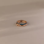 Eternity Band Duo Blue Zircon Tennis Linked Ring Set Silver 18K Gold Plated