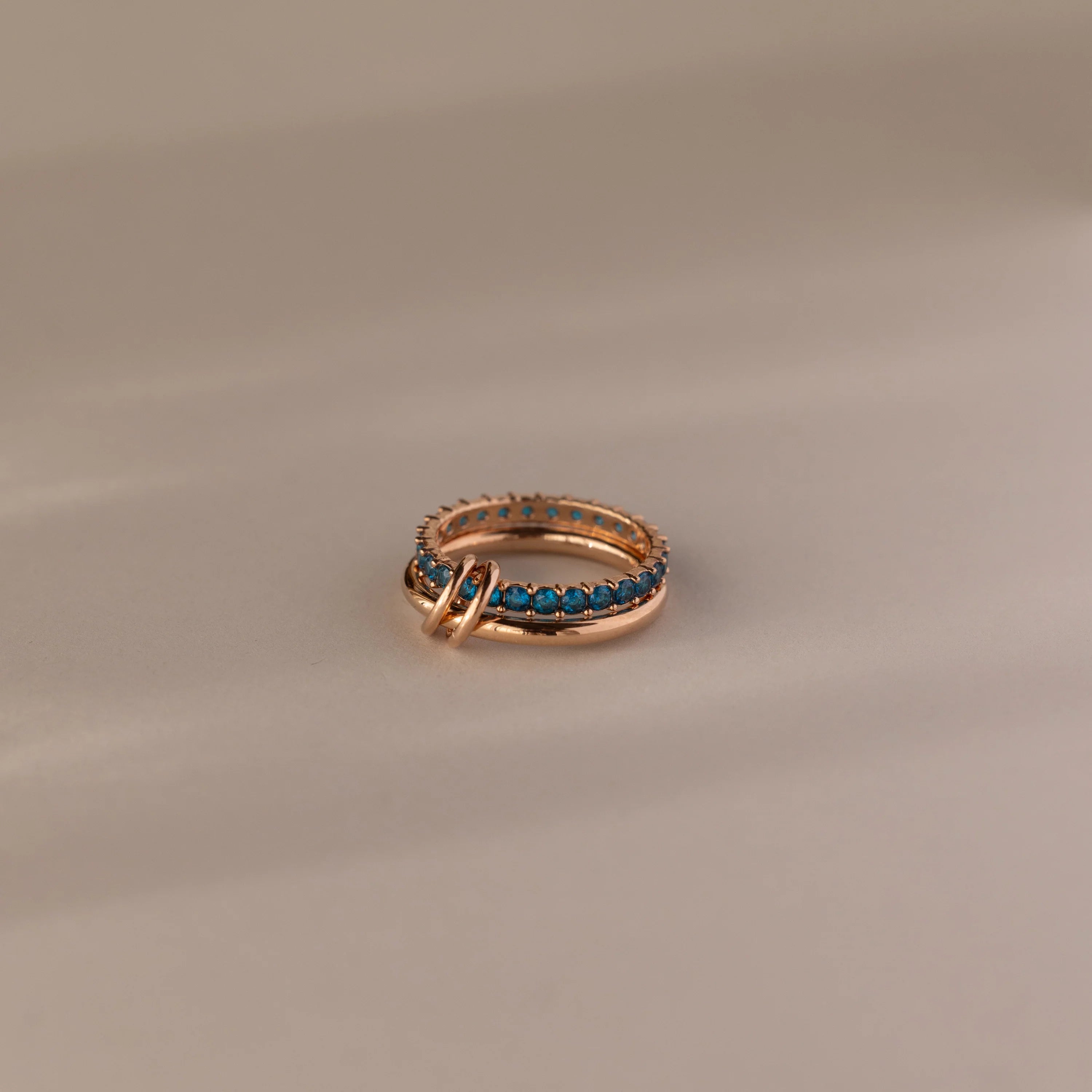 Eternity Band Duo Blue Zircon Tennis Linked Ring Set Silver 18K Gold Plated