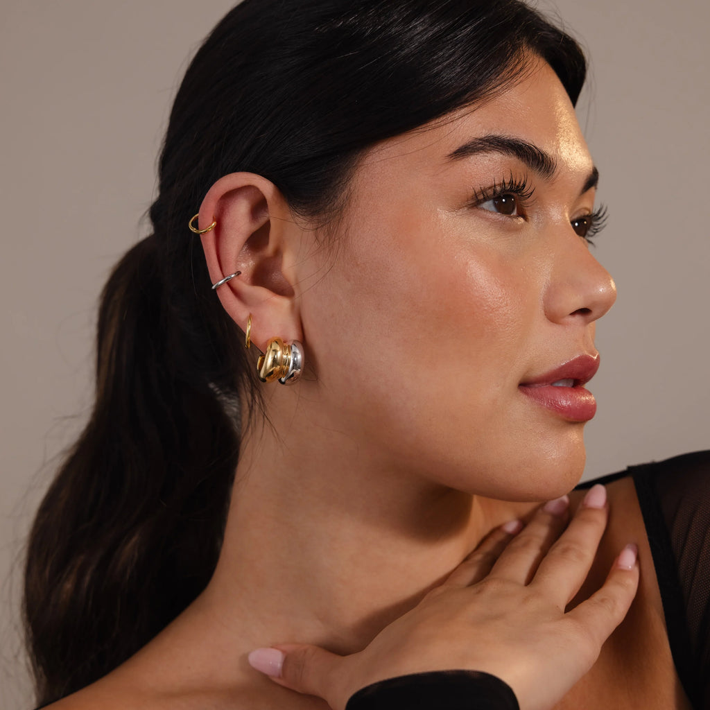 Mixed Metal Puff Studs  Silver 18K Gold Plated