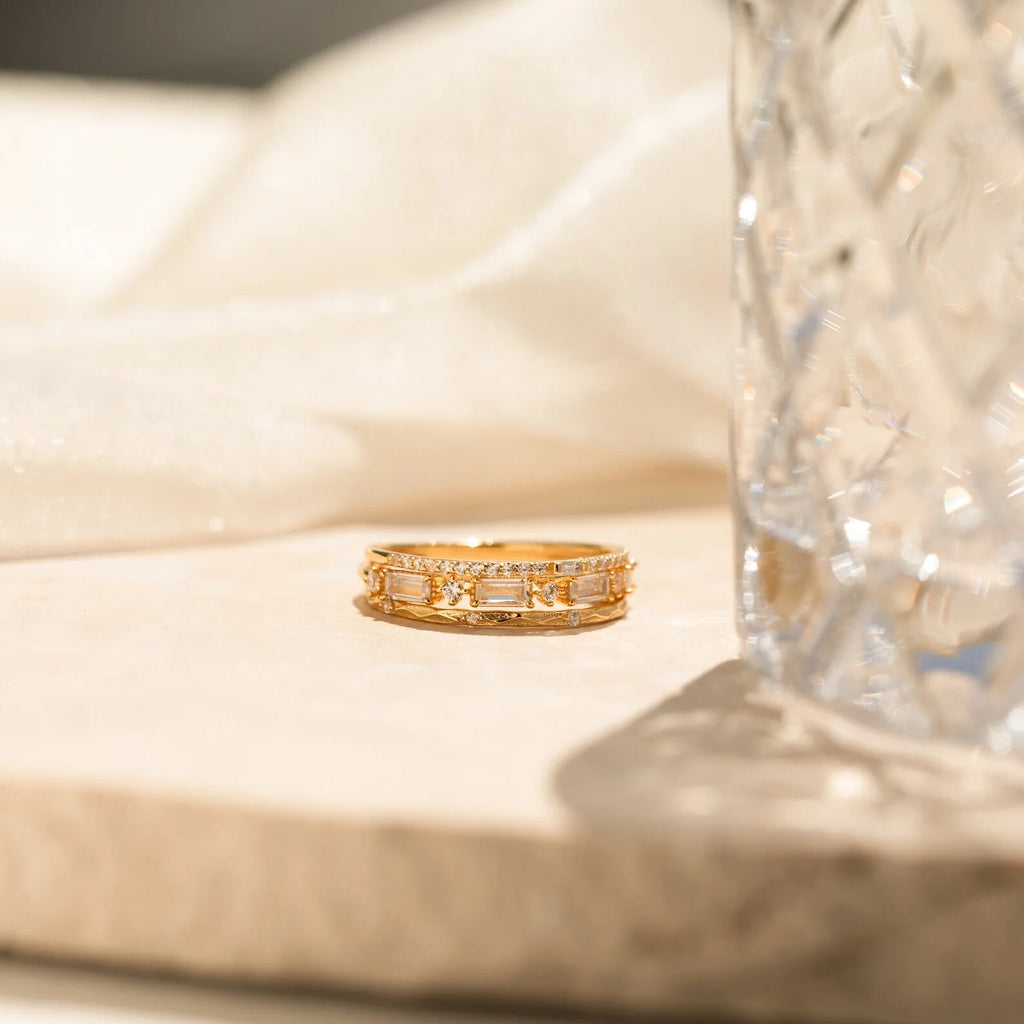 Diamond Stacking Ring Set Silver 18K Gold Plated