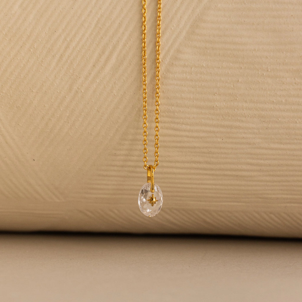 Diamond North Star Signet Necklace Silver 18K Gold Plated