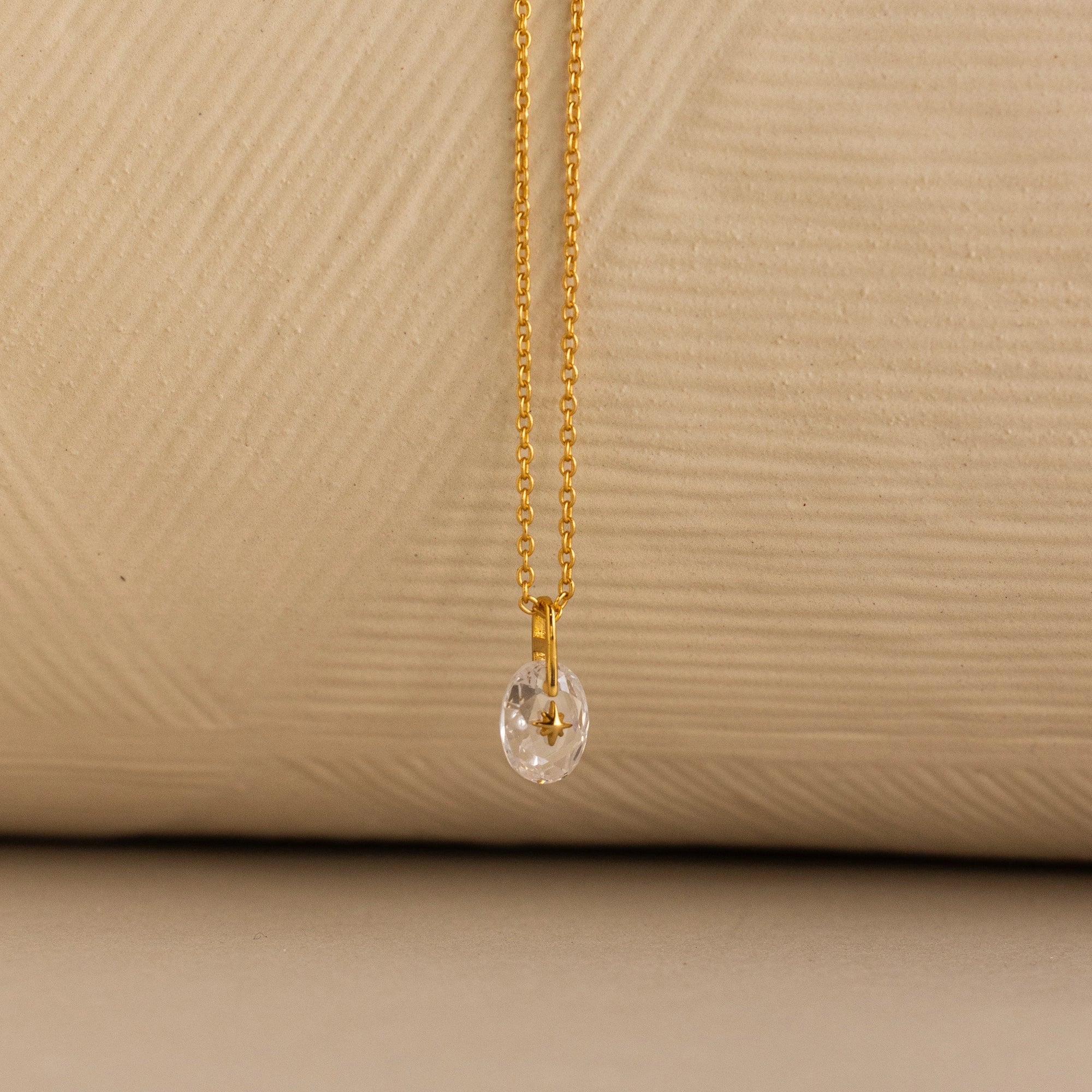 Diamond North Star Signet Necklace Silver 18K Gold Plated