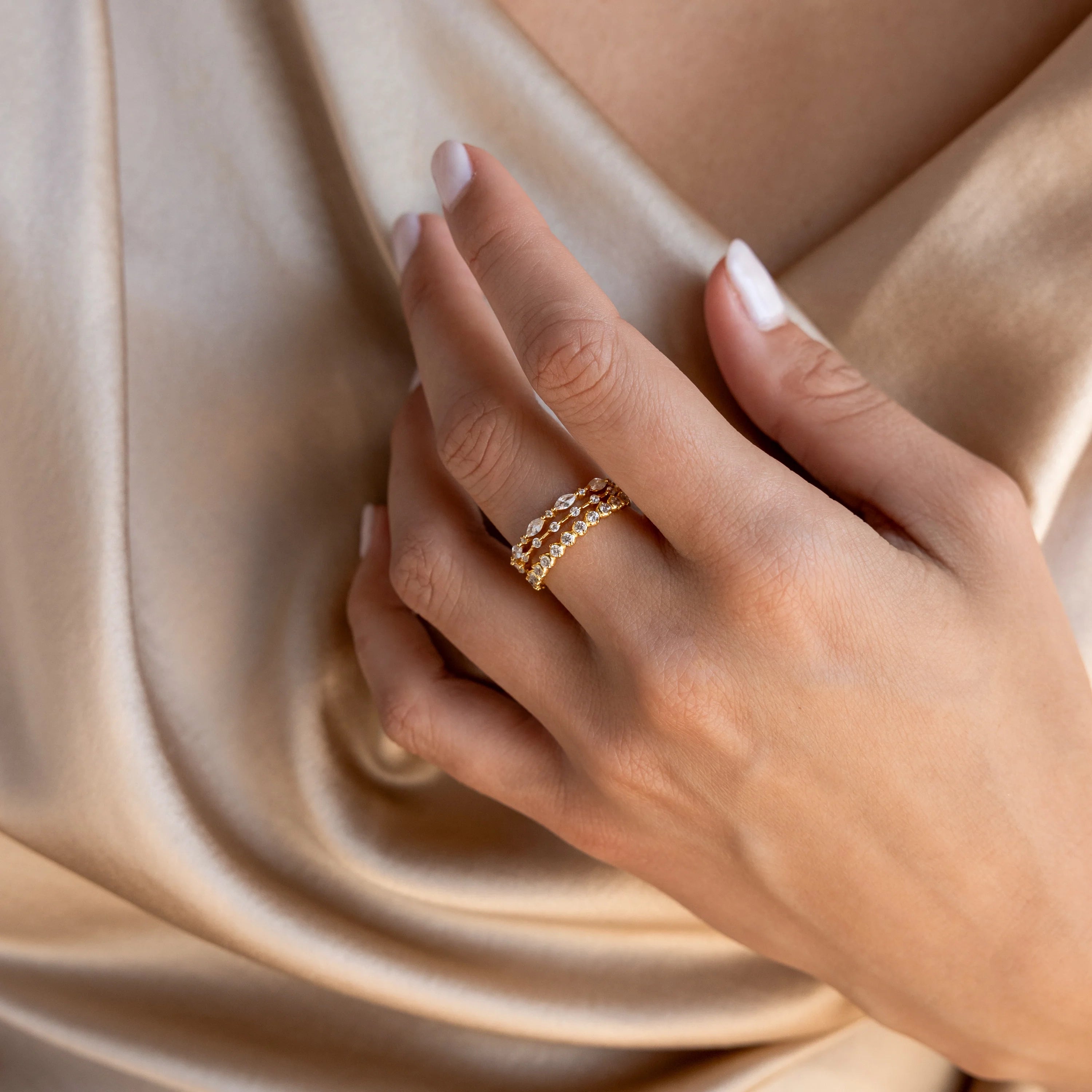 Diamond Stacking Ring Set Silver 18K Gold Plated