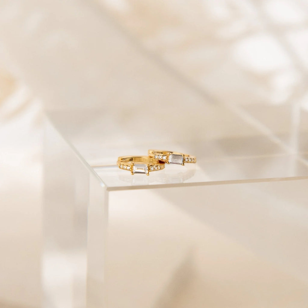 Diamond Pave Huggies Silver 18K Gold Plated