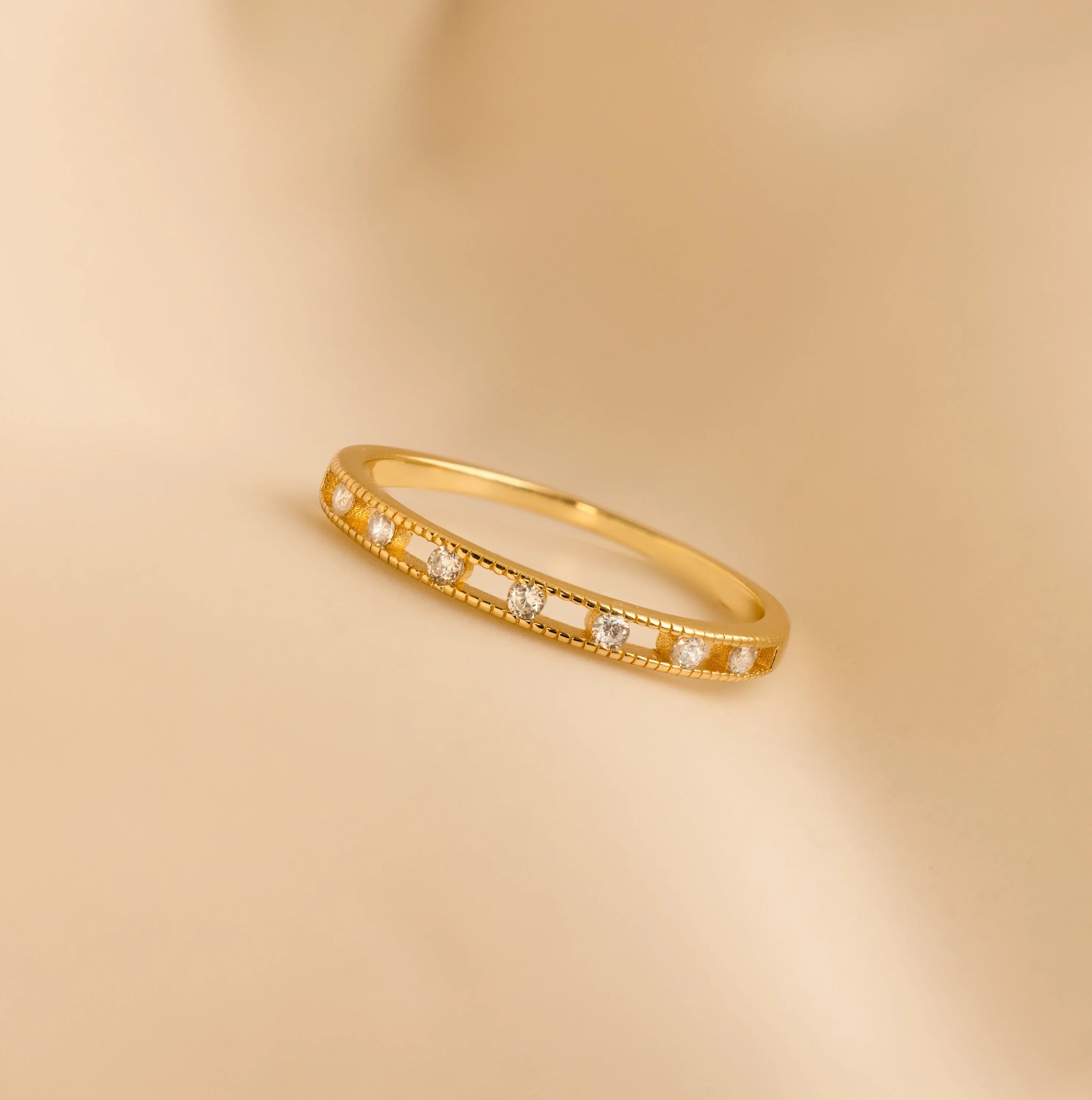 Diamond Station Ring Silver 18K Gold Plated