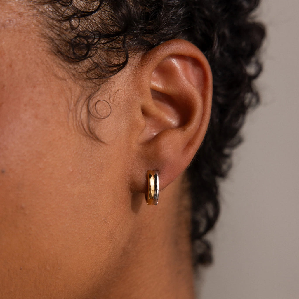 Dainty Mixed Metal Huggies Silver 18K Gold Plated