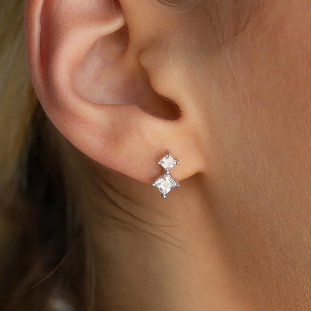 Diamond Drop Studs Silver 18K Gold Plated