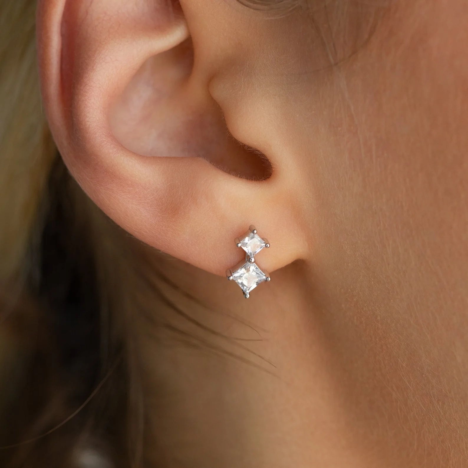 Diamond Drop Studs Silver 18K Gold Plated
