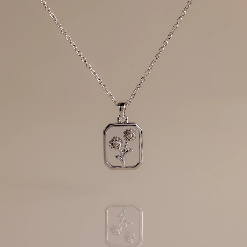 Diamond Birth Flower Charm Necklace Silver 18K Gold Plated