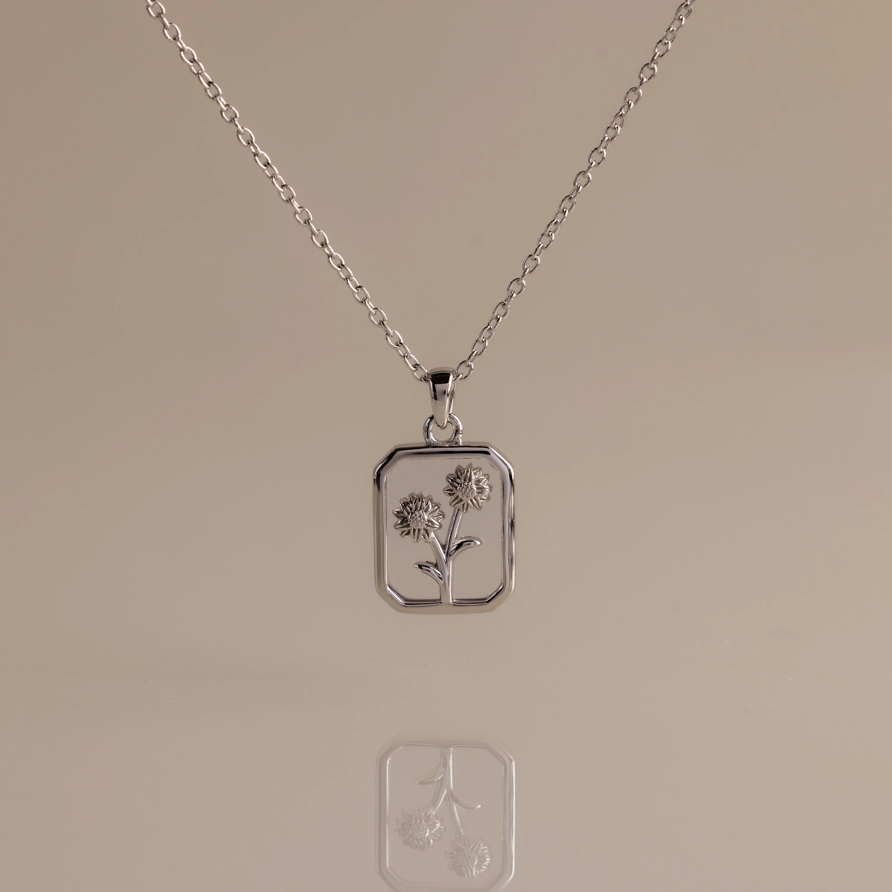 Diamond Birth Flower Charm Necklace Silver 18K Gold Plated