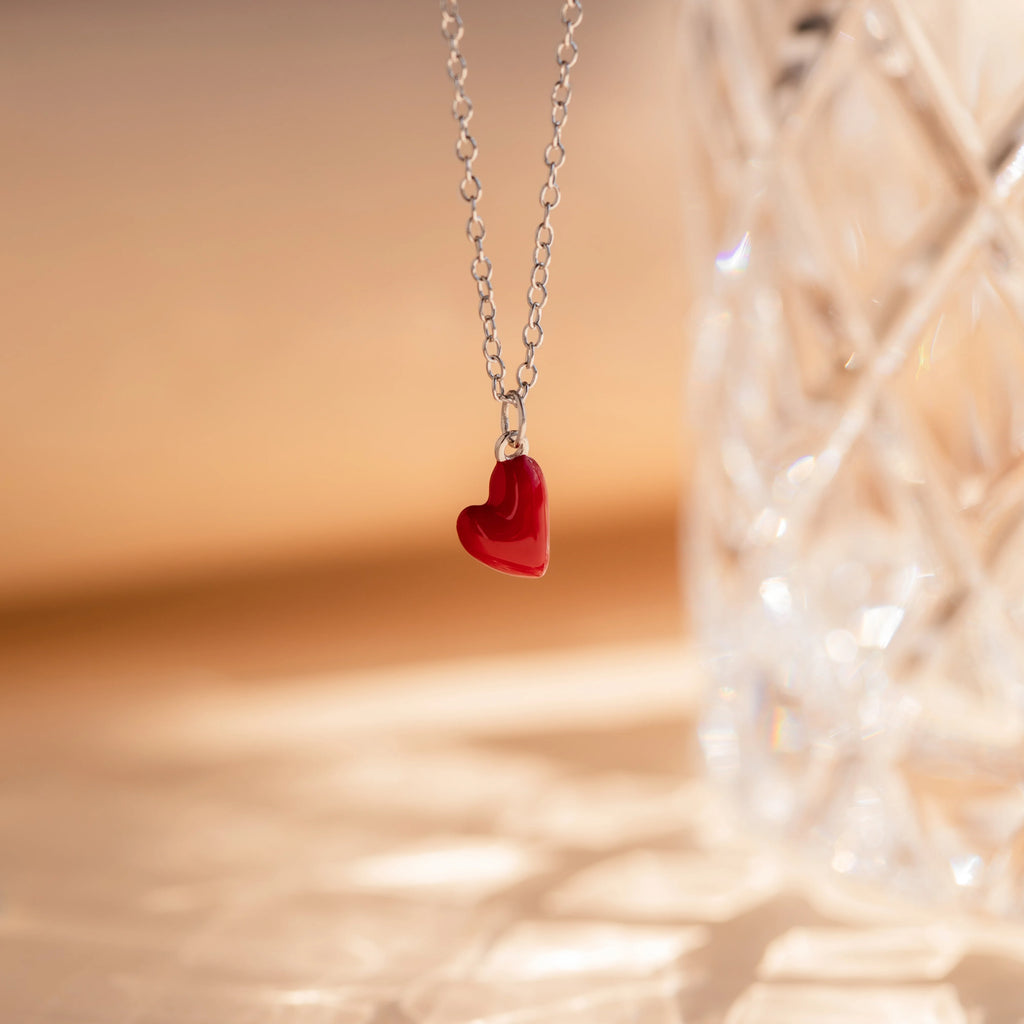 Little Red Heart Necklace  Silver 18K Gold Plated