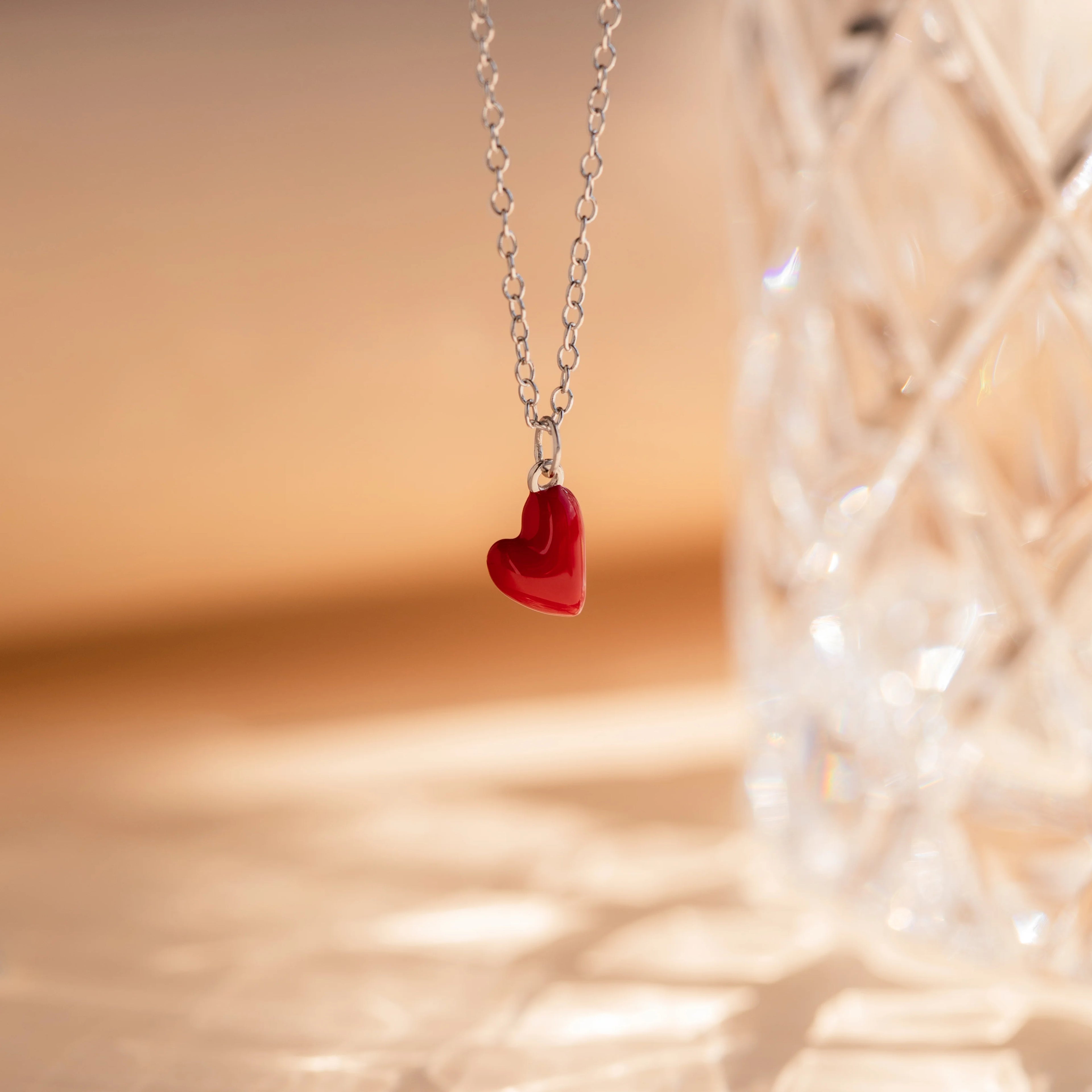 Little Red Heart Necklace  Silver 18K Gold Plated