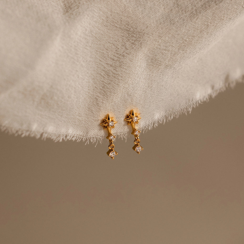 Diamond Star Drop Studs Silver 18K Gold Plated