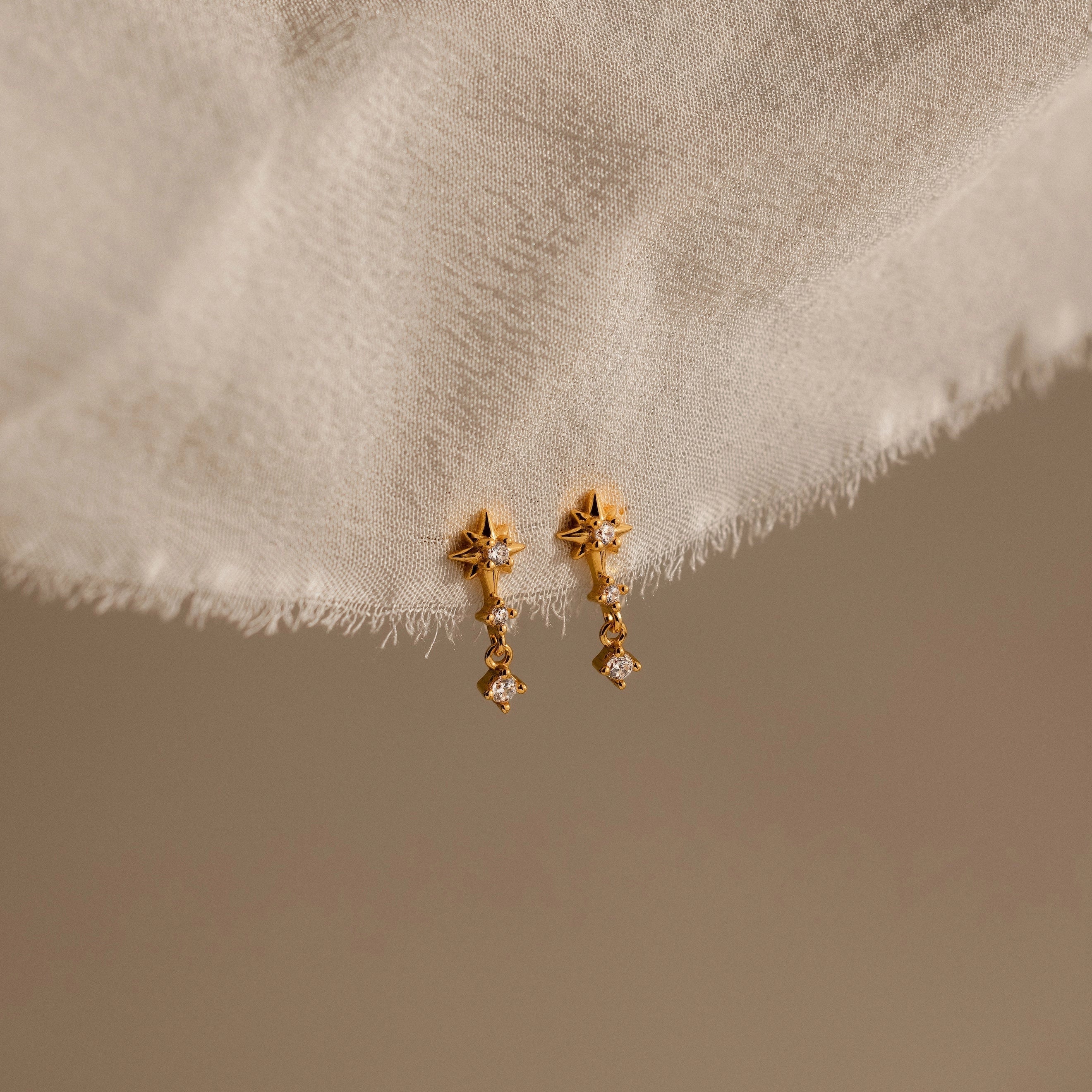 Diamond Star Drop Studs Silver 18K Gold Plated