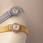 Diamonds Pave Scalloped Timepiece Silver 18K Gold Plated
