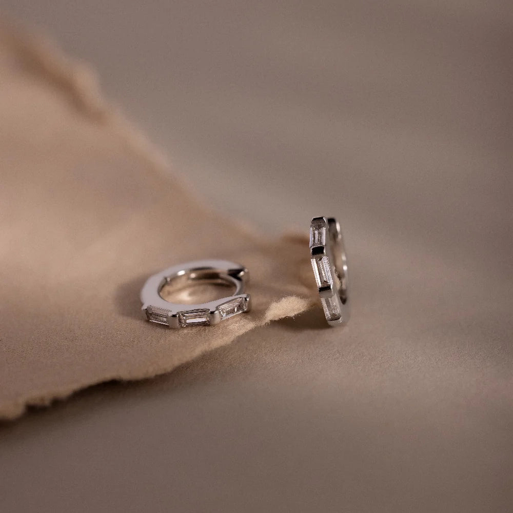 Baguette Diamond Huggies Silver 18K Gold Plated