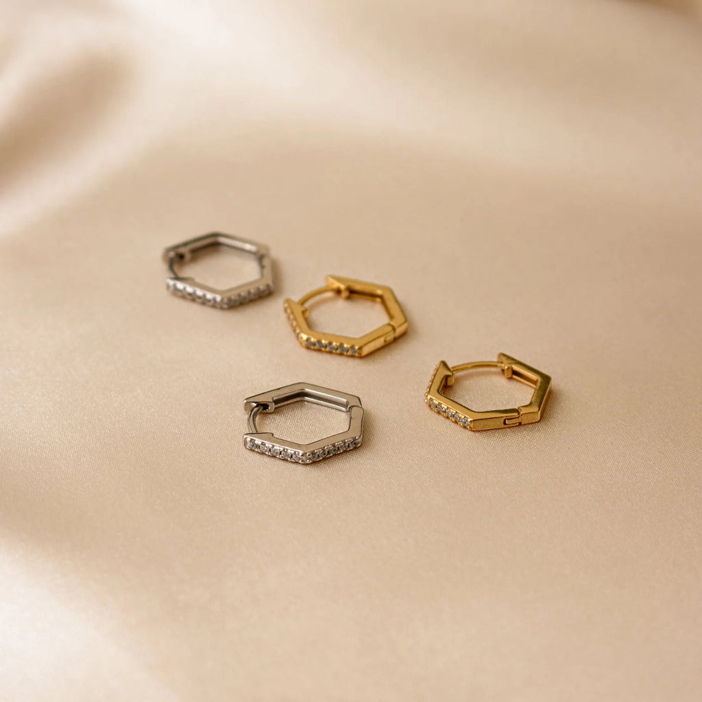 Parker Pave Hexagon Huggies Silver 18K Gold Plated