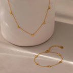 Heart Station Necklace & Bracelet Set Silver 18K Gold Plated