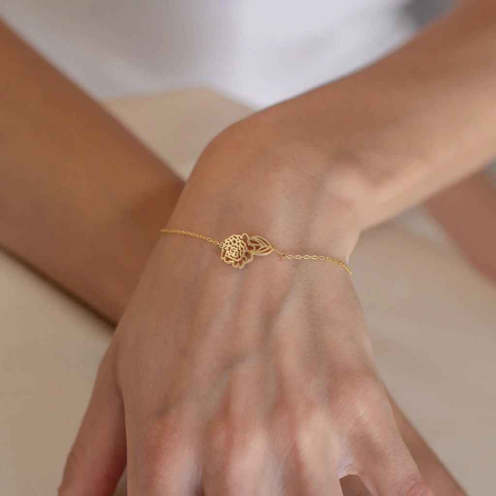 Custom Birth Flower Bracelet Silver 18K Gold Plated