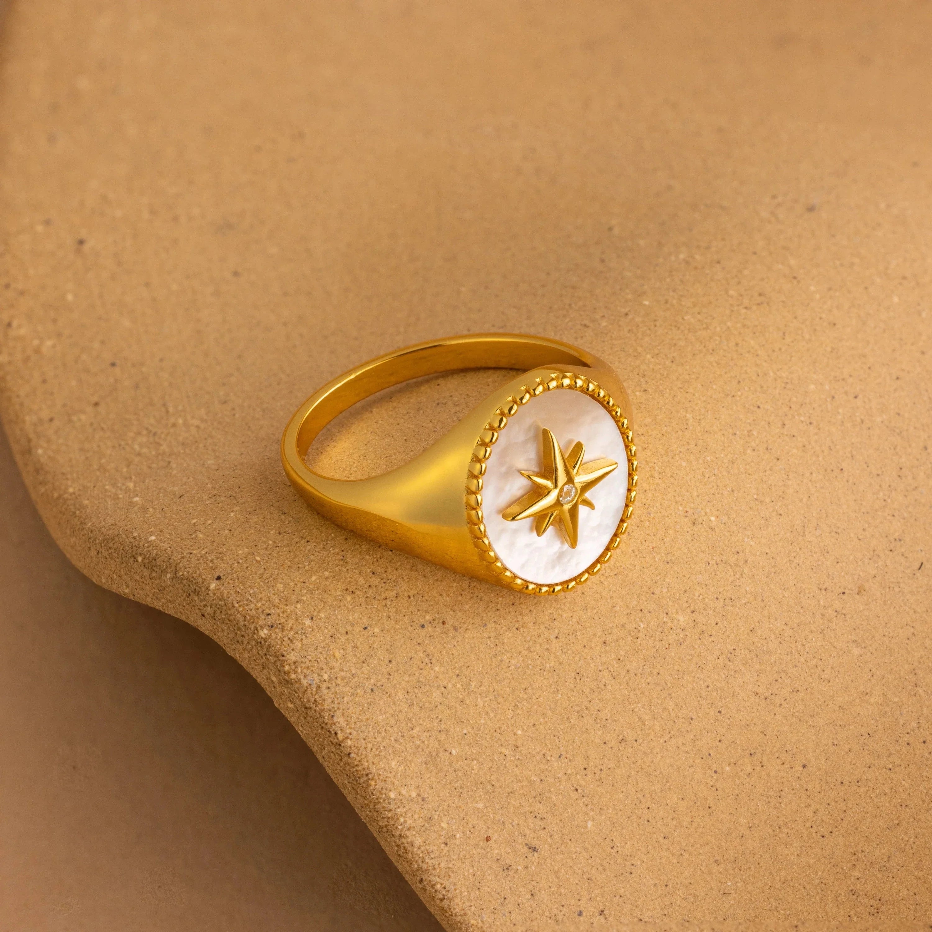 North Star Signet Ring Silver 18K Gold Plated