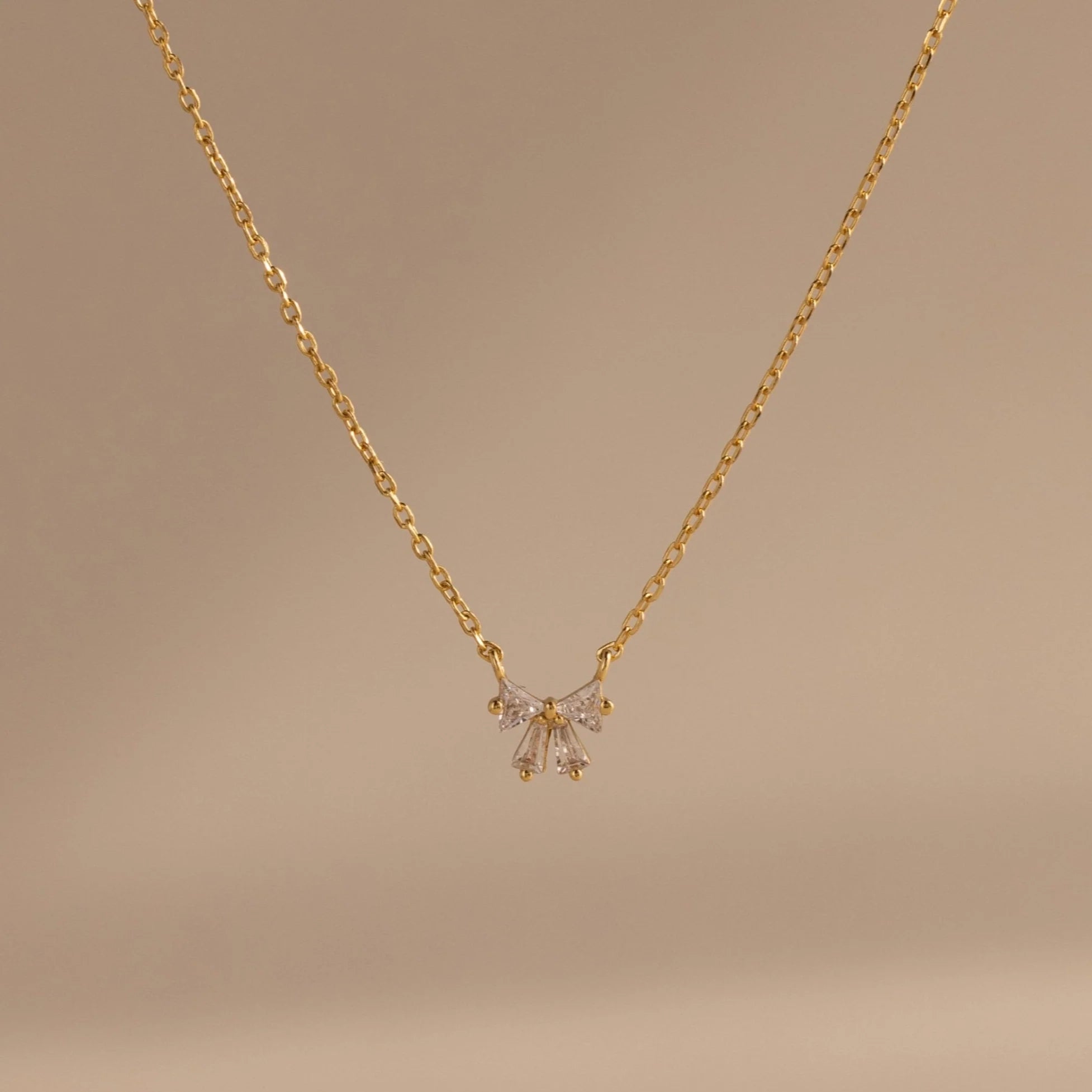 Diamond Bow Necklace  Silver 18K Gold Plated