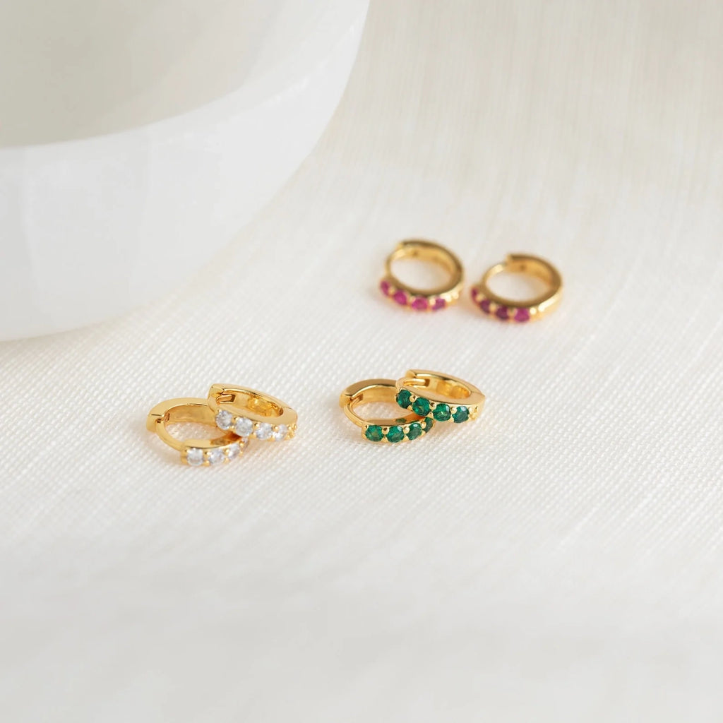 Elise Gemstone Huggies Set Silver 18K Gold Plated