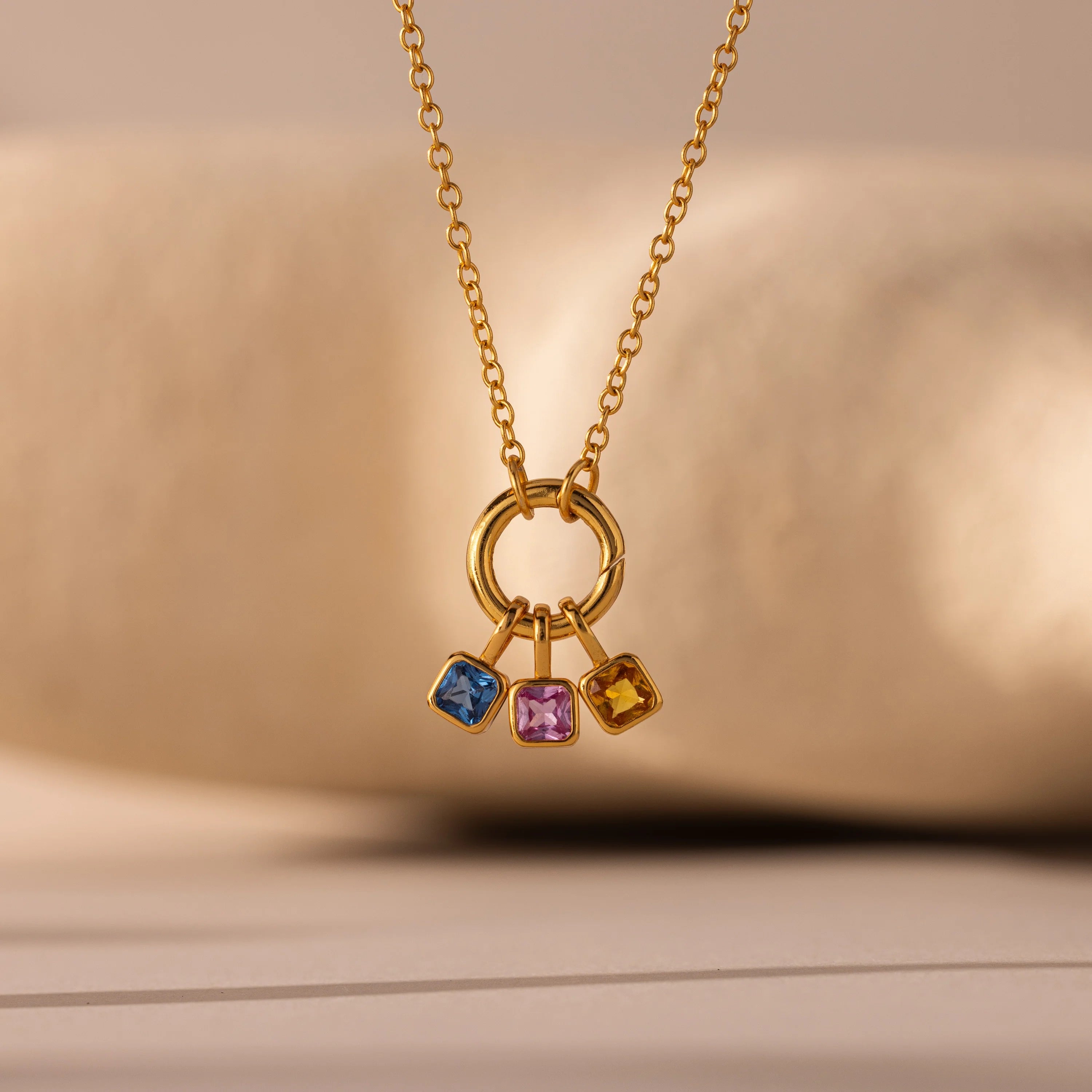 Sapphire Square Bezel Charm Silver 18K Gold Plated