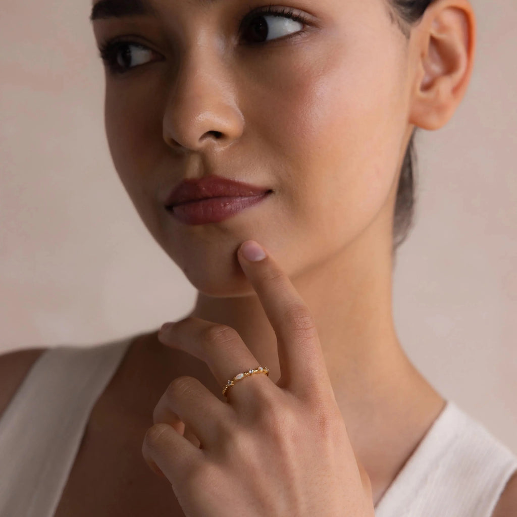 Mixed Opal & Diamond Ring Silver 18K Gold Plated