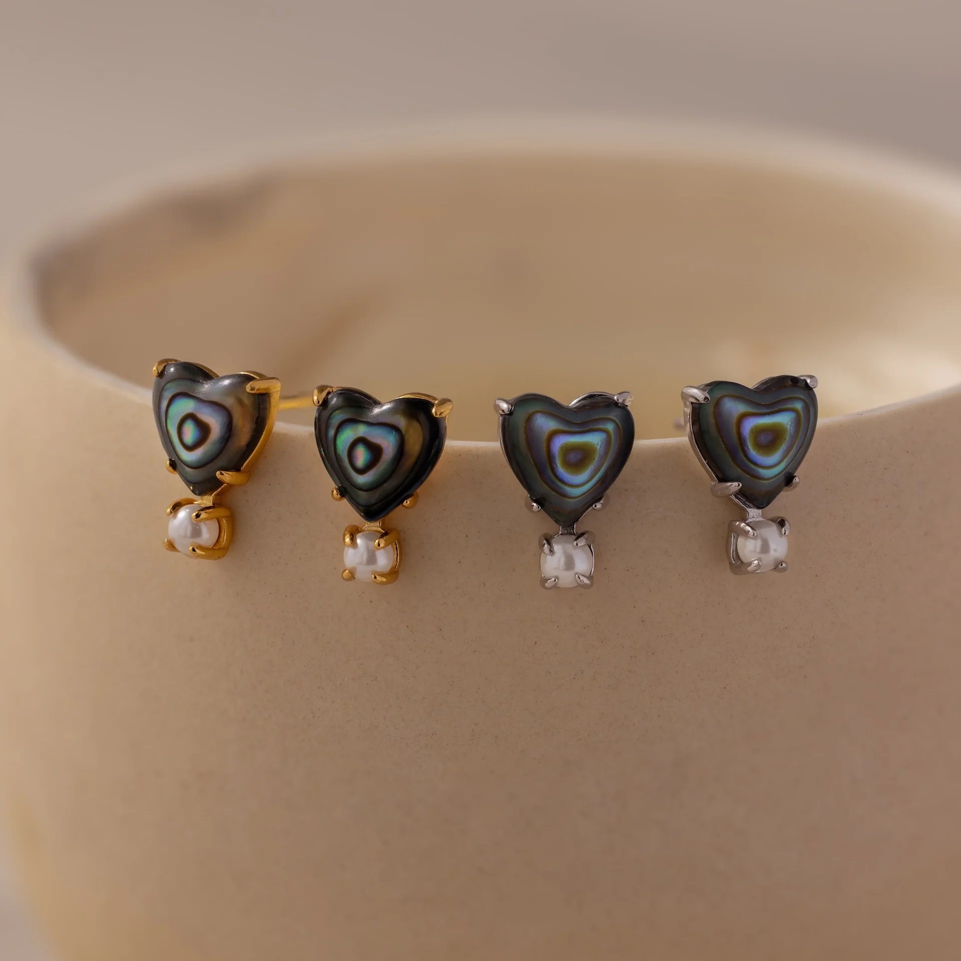 Abalone Pearl Heart Studs Silver 18K Gold Plated